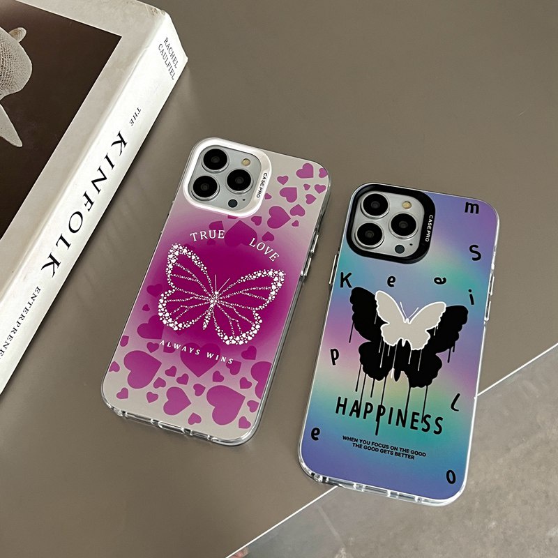 Nice Happiness Butterfly Soft Case HP iP iPhone 14 13 12 Pro Max 11 Matte Silver Woman Girl FTD Casing Apple