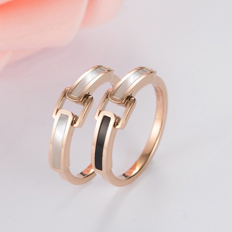 Anti Karat Fashion Rose Gold Sabuk Gesper Gaya Titanium Steel Cincin Unik Berkelas Bertatahkan Shell Ring