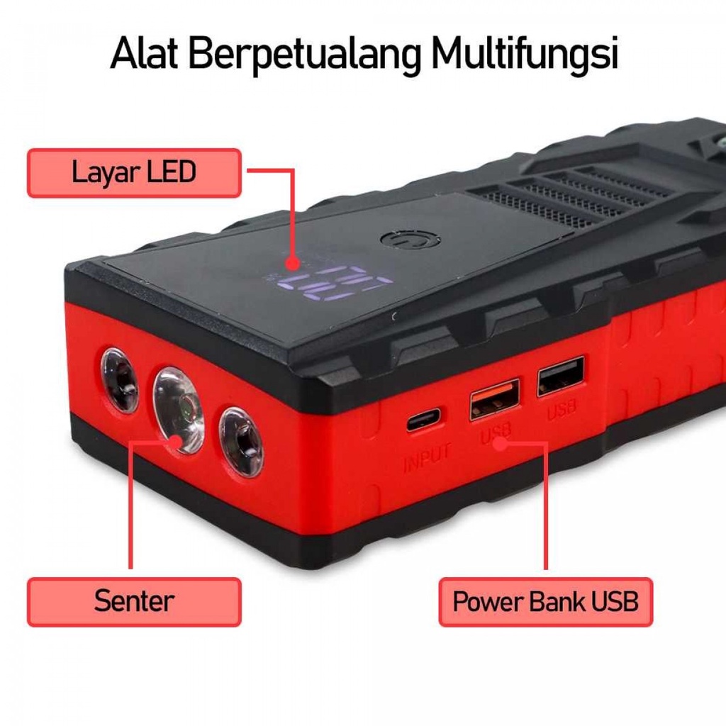 Power Bank Jumper Aki Accu 12V Dengan Pompa Ban 2 Port USB 8000mAh