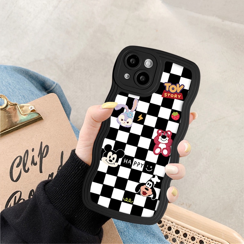 Vivo Y16 Y11 Y22 Y17 Y02 Y50 Y35 Y22s V20 V21 Y15 Y91 V25 Y15s Y21 Y12s Y15A Y20 V25E Y12i Y02s Y33s Y30 Y12 Y21s Y93 Y91C Cute Mickey Chessboard Dinosaurus Manyo Soft Wavy Edge Case