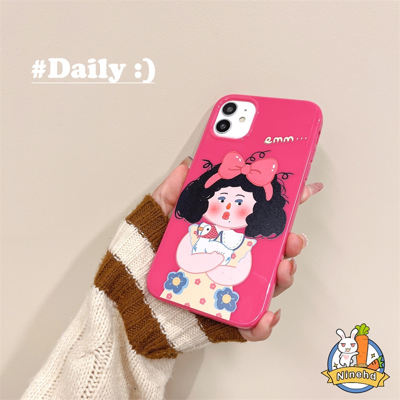 IPHONE Casing Kompatibel Untuk Iphone14 13 12 11 Pro Max X Xr Xs Max8 7 6 6s Plus SE 2020 Pink Jelek Gadis Lucu Kartun Casing Ponsel Perlindungan Lensa Penuh Silikon Anti Jatuh Cover Pelindung