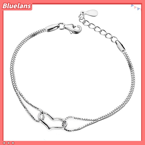 [BLS] Fashion Wanita Cinta Hati Liontin Perak Berlapis Dua Lapis Rantai Gelang