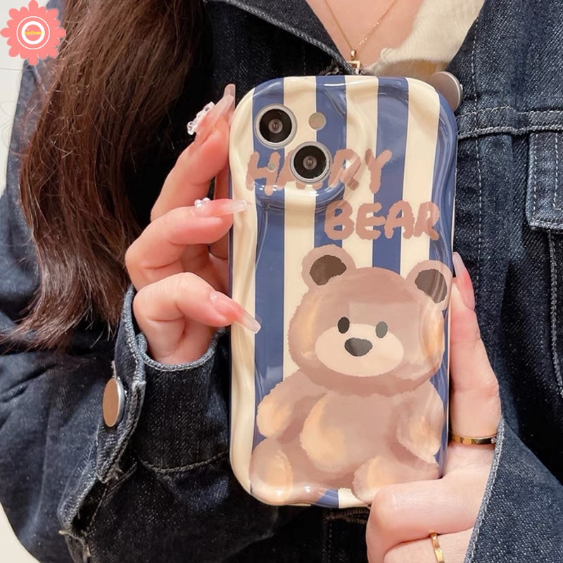 Lovely Rabbit Case For Redmi A1 10 9T 9C 9 10A 10C 9A 9C NFC A2 Redmi Note 11 10 8 9 11s 10 Pro Max POCO M3 Cute Cartoon Bear Stripe 3D Wavy Curved Edge Glossy Soft Cover