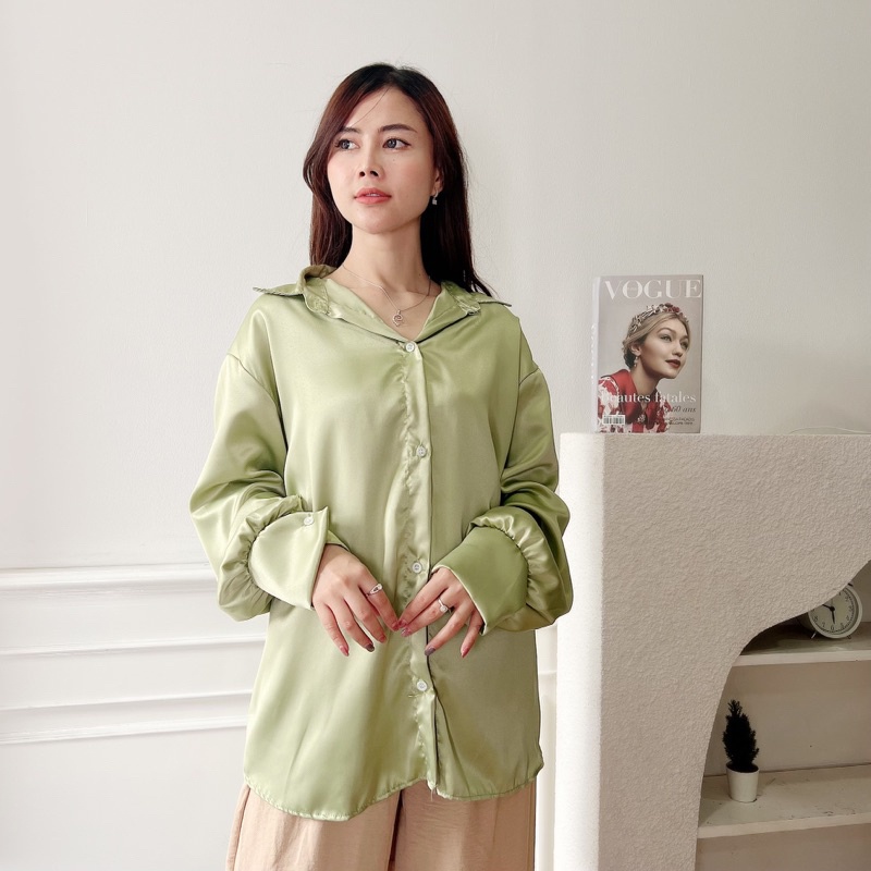 Tq88indonesia Fashion Baju Kemeja Satin Wanita Terbaru / Lacey Top SATEEN SILK / Kem Satin Cewek Lengan Panjang