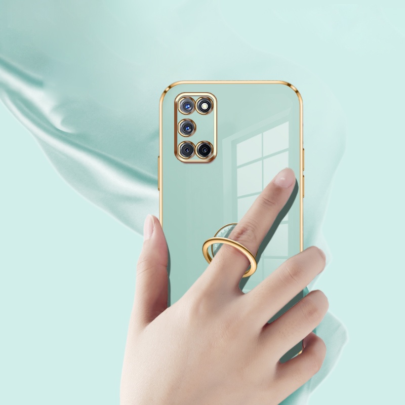 Andyh Casing Ponsel Silikon Ultra Tipis Untuk OPPO A52 A92 Deluxe Fall Protection Gold Band Dengan Cincin Jam Dan Lanyard Gratis
