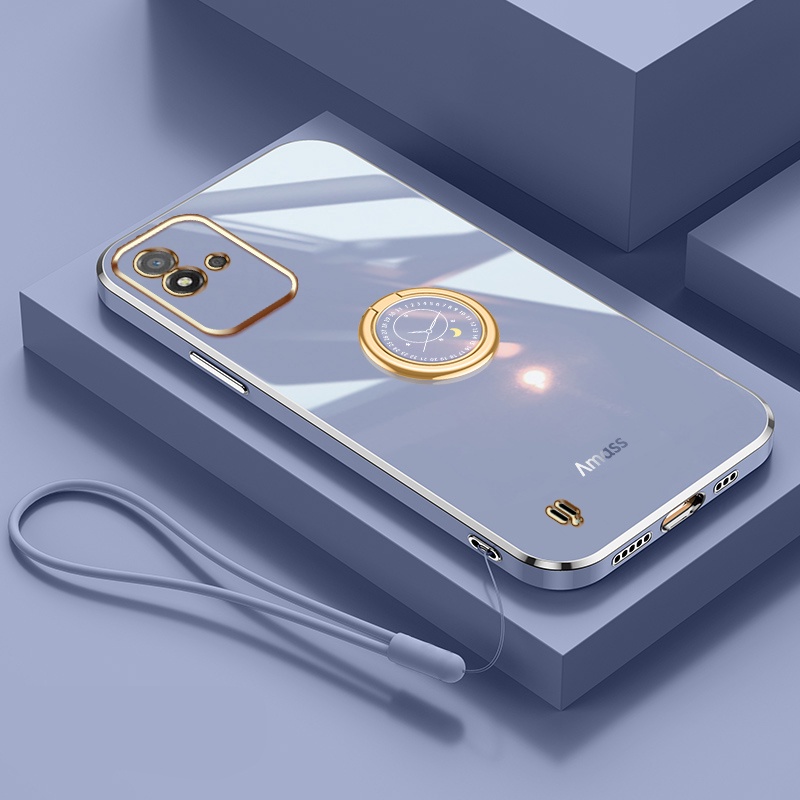 Andyh Casing Ponsel Silikon Ultra Tipis Untuk OPPO Realme Narzo 50i Deluxe Fall Protection Gold Band Dengan Cincin Jam Dan Lanyard Gratis