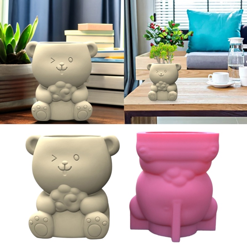 Siy Pot Bunga Cetakan Silikon Succulent Planter Little Bear Pot Bunga Concrete Mold