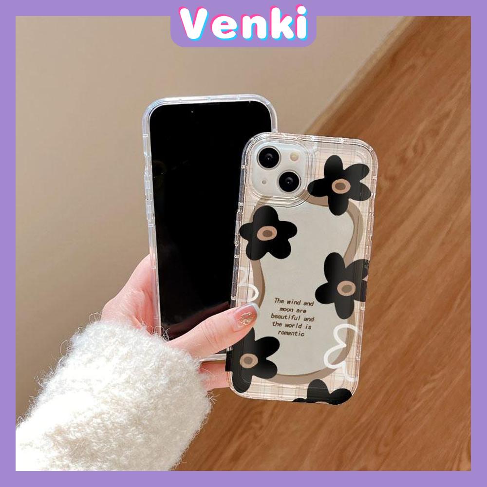 VENKI - For iPhone 11 Case Clear Phone Case TPU Soft Case Airbag Shockproof Protection Camera Simple Black Flower Compatible with iPhone 14 13 Pro Max iPhone 12 Pro Max XR XS 7 8