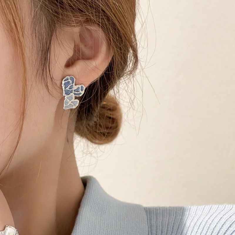 Anting Giwang Ear Stud Bentuk Hati Blue Heart S925 Silver Untuk Perempuan Yang Indah