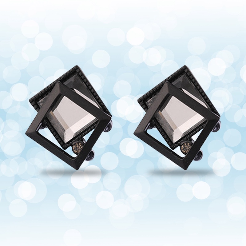 Perhiasan Baru Fashion Warna Hitam Kubus Kristal Anting Anting Persegi Untuk Wanita Hadiah Cantik