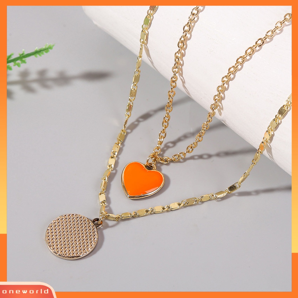 [ONE] Women Necklace Kalung Liontin Lapis Ganda Hati Warna Cerah Ringan Untuk Hadiah