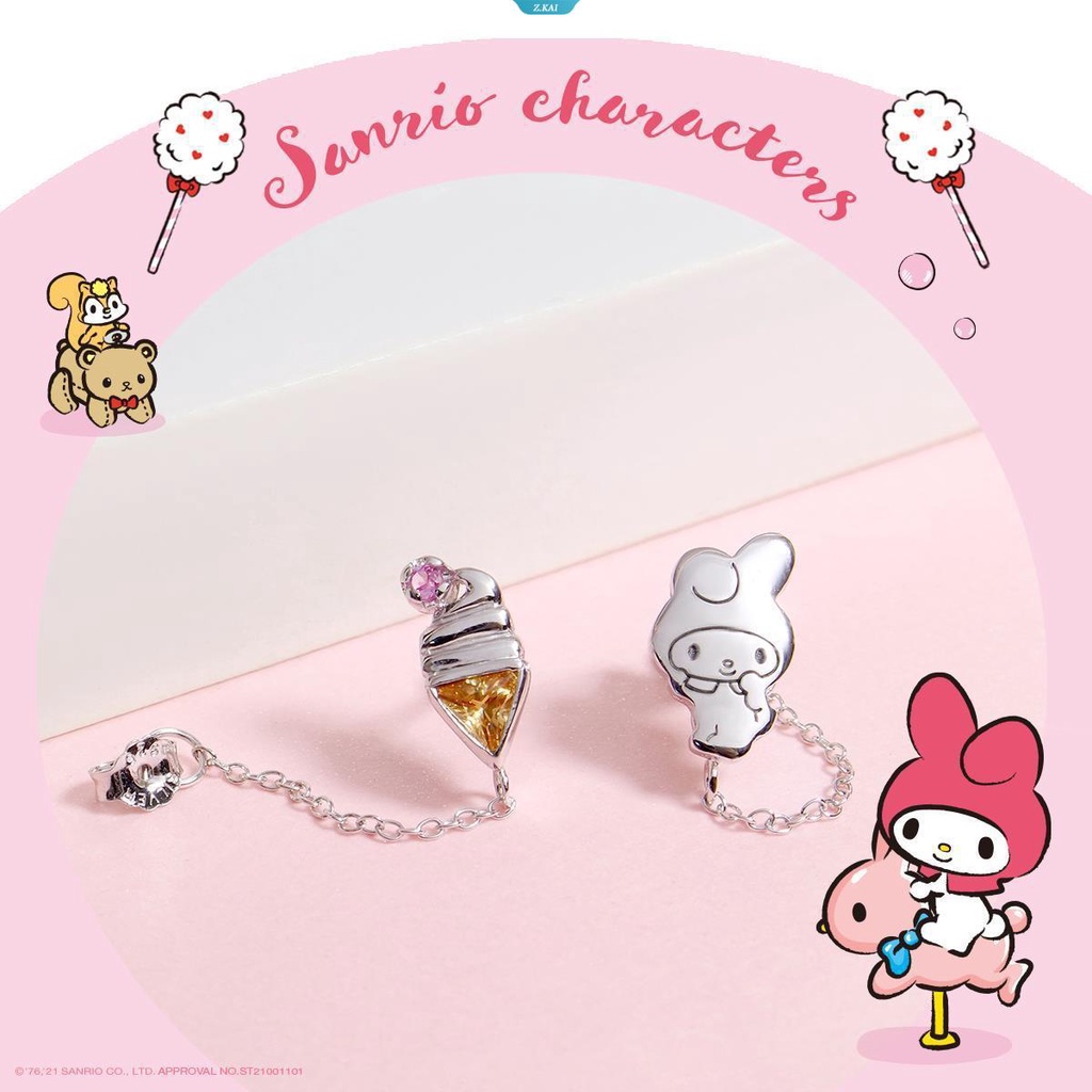 Kawaii Baru Lucu Sanrio Mymelody Anting Ear Studs Plating Silver Hiasan Ins Hadiah Natal Untuk Gadis [ZK]