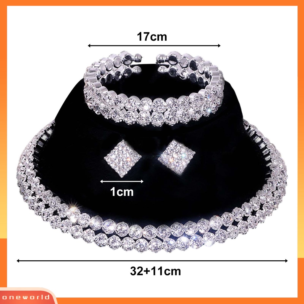[ONE] 1set Set Perhiasan Berlian Imitasi Elegan Untuk Wanita Alloy Kristal Imitasi Choker Kalung Anting Gelang Ideal Untuk Pesta Pernikahan Pengantin