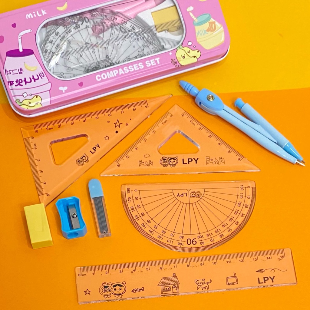 

HD Jangka Set Ada Kotak Pensil dan Rautan/Stationery Set/Alat Tulis