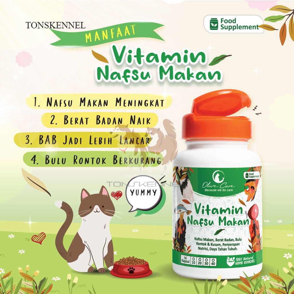 Olive Care Vitamin Kucing NAFSU MAKAN untuk Nafsu Makan, Gemukin Badan, Bulu Rontok, Daya Tahan Tubuh dan Konstipasi