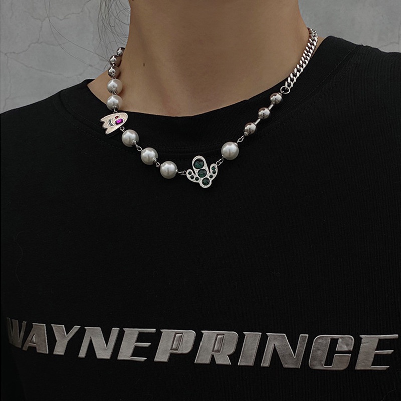 Kalung Mutiara Kaktus Setan Gaya Keren Korea ins Street Gaya Hip-Hop Kalung Niche Desain Rantai Klavikula