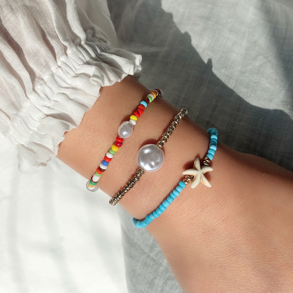 Baru Gelang Handmade Gaya Etnik Gelang Gaya Pantai Manik-Manik Beras Warna-Warni Tangan Mutiara Bintang Laut Gelang Kaki