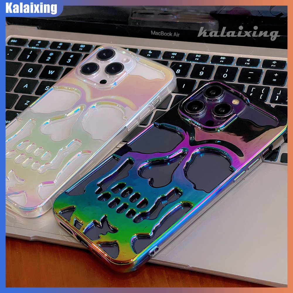 Casing Ponsel Tengkorak Hollow Electroplating Untuk iPhone 14pro Max 13Pro Max 12pro Max 11pro Max Hard Case Warna-Warni