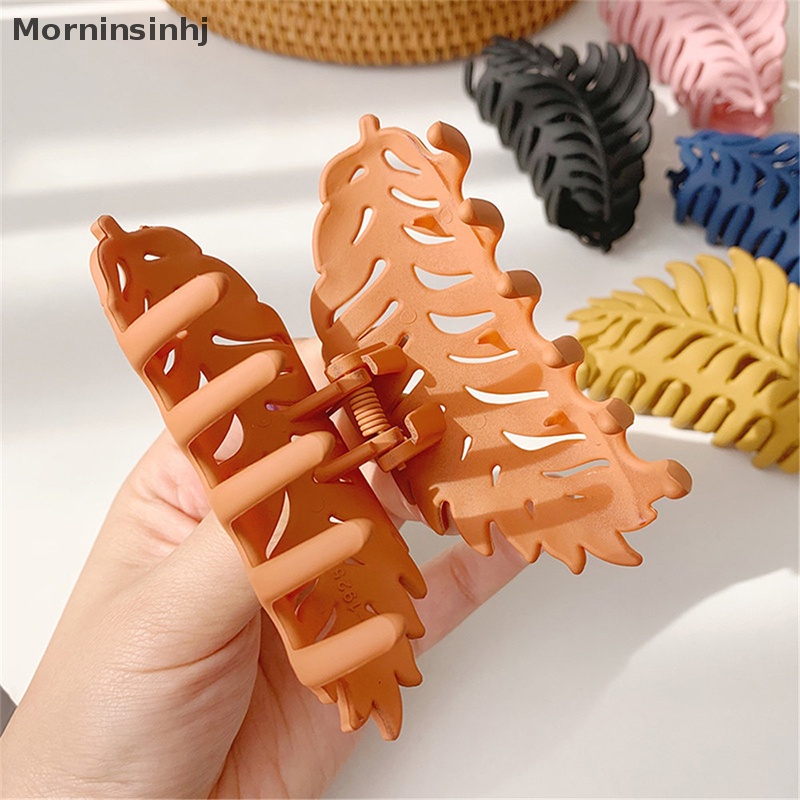 Mornin Fashion Bentuk Daun Warna Solid Hair Claw Untuk Wanita Grab Clip Bun Aksesoris id