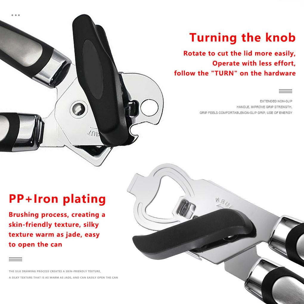 Pembuka Kaleng Stainless Steel Gagang Kaleng Effortless Corkscrew Handheld Jar Berputar Manual Portable Aksesoris Gadget