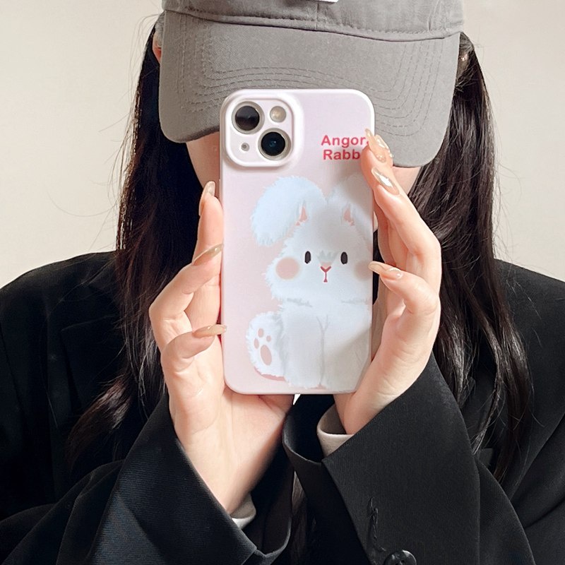 IPHONE Lovely Furry Little Bunny Hard Plastic Case HP iP Iphone14+Plus X XS XR 11 12 13 Pro Max FTD Woman Girl Casing Apple