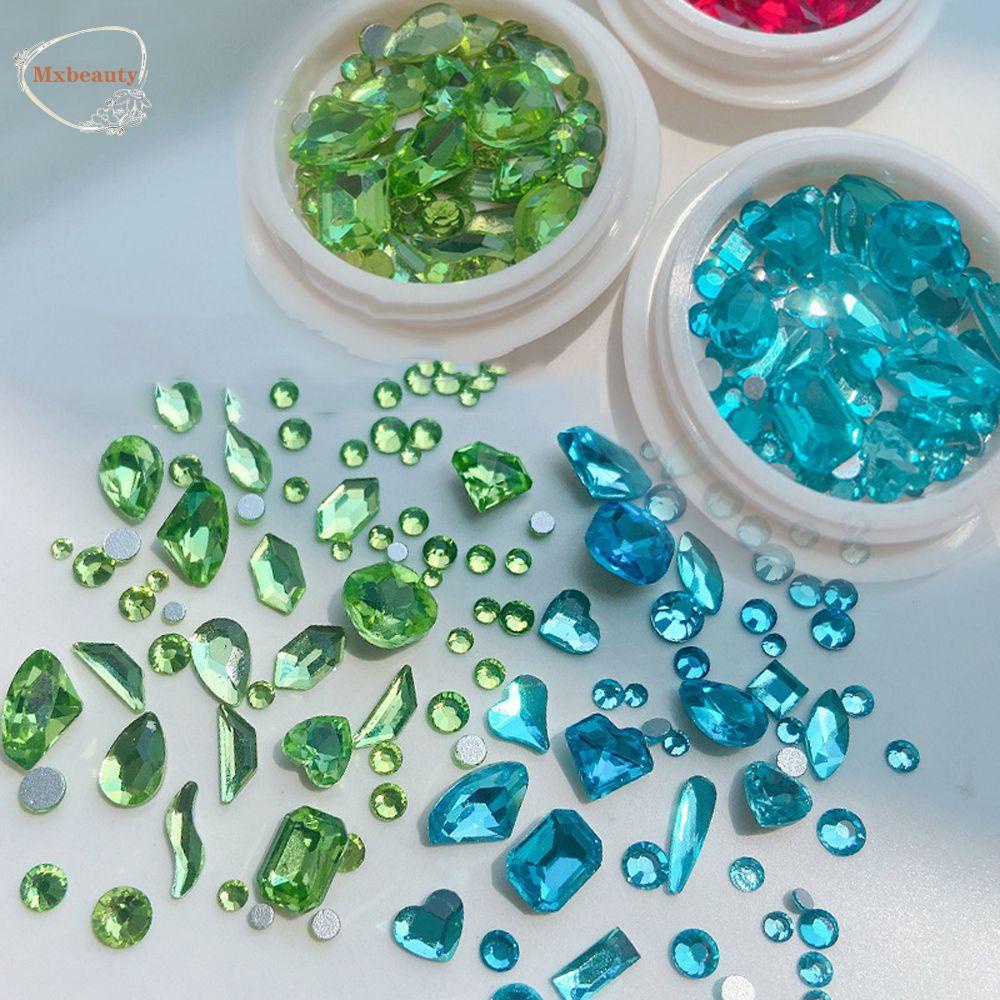 Mxbeauty Jantung Nail Art Rhinestones Fashion Jepang Cinta Hati Air Drop Berbentuk Manicure Aksesoris Persegi Panjang 3D Perhiasan Kuku