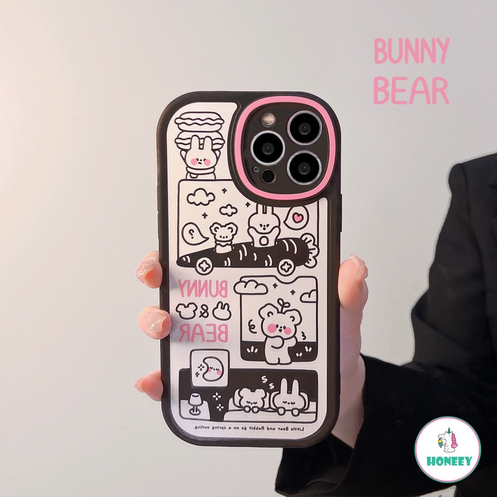 Casing Ponsel Ilustrasi Kelinci Beruang Lucu Untuk iPhone 14 Pro Max13 12 11 Pro Max XS XR 7 8 Plus Graffiti Warna-Warni Lembut TPU Shockproof Penutup Belakang