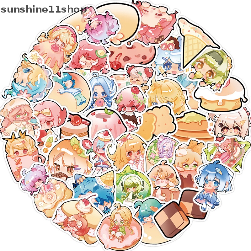 Sho 40 Pcs Kartun Doodle Stiker Gitar Bagasi DIY Kreatif Tahan Air Dessert Gadis Stiker Notebook Stiker Dekorasi Aksesoris N