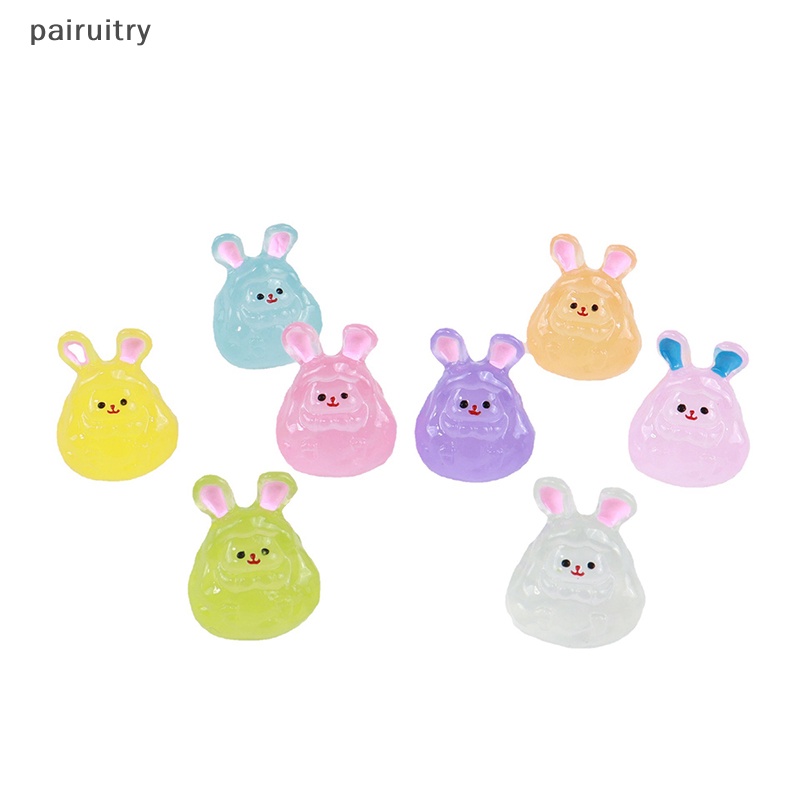 Prt 2pcs Miniatur Boneka Kartun Kelinci Bercahaya Lucu Resin Bunny Ornamen Mobil Dekorasi Rumah PRT