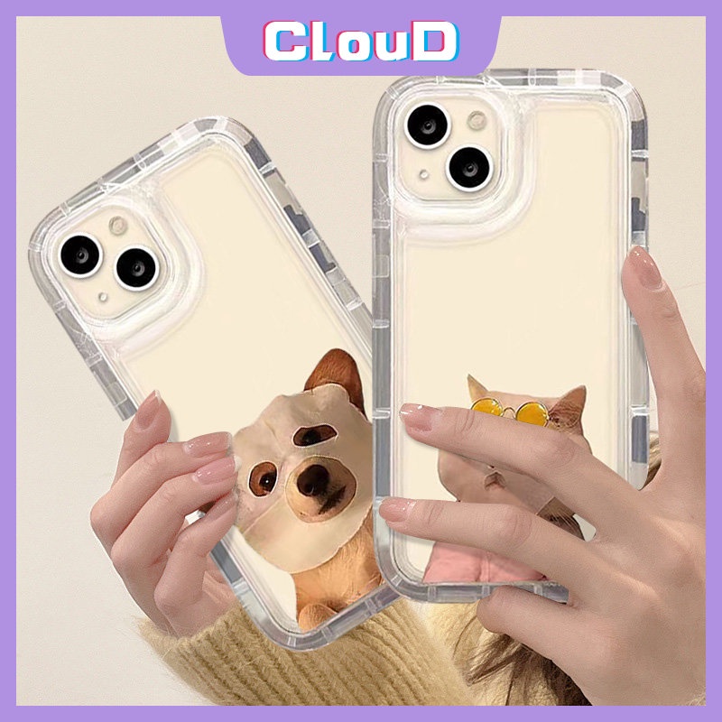 IPHONE Masker Lucu Cute Cat Dog Airbag Phone Case Kompatibel Untuk Iphone11 12 13 14 Pro MAX XR 8 7 6 6S Plus X XS MAX 7Plus SE 2020 Pasangan Shockproof Lembut Bening Kartun Penutup Belakang