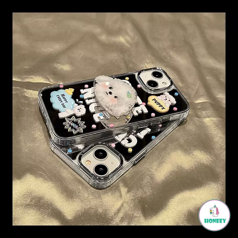 Lucu Huruf Puppy Cermin Ponsel Case Untuk iPhone 14 Pro Max13 11 12 Pro Max Kartun Anjing Berdiri Lembut TPU Penutup Belakang