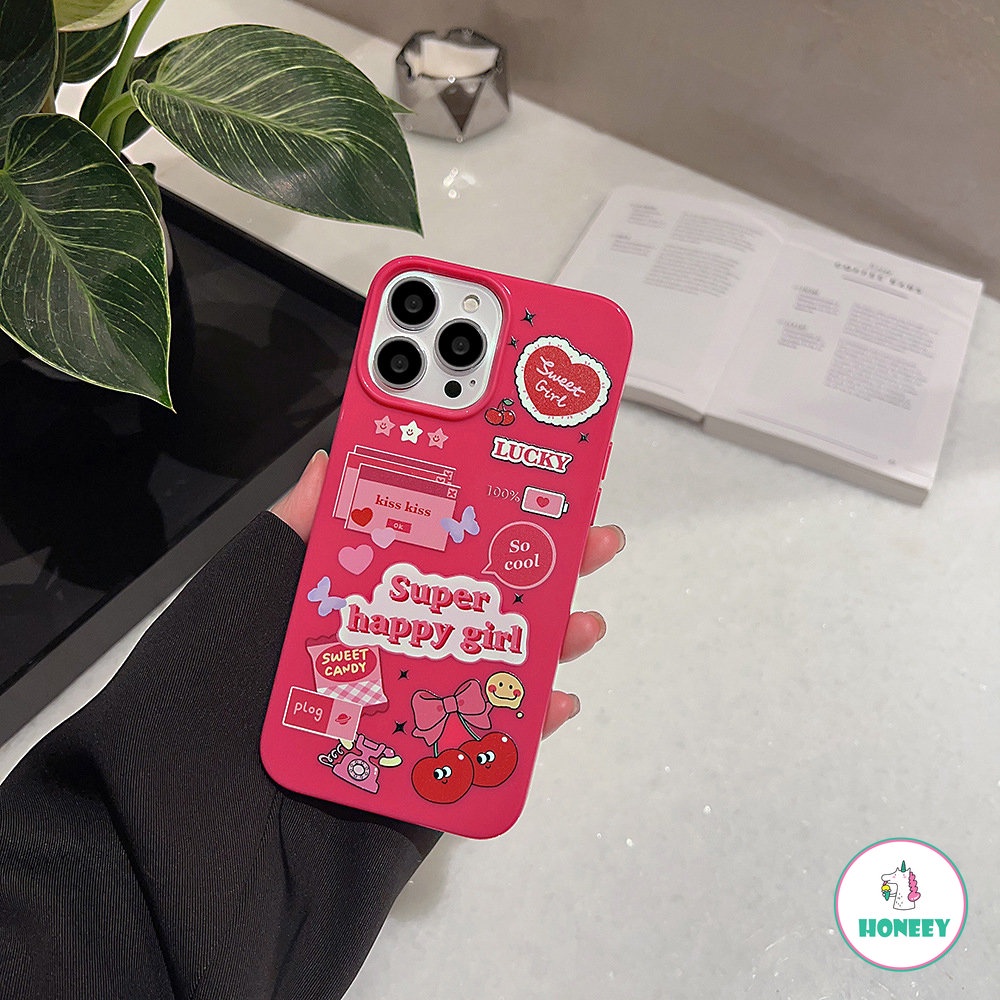 IPHONE Cute Sweet Cherry Cover Case Untuk Iphone12 14 13 11 Pro Max XS XR 7 8Plus Pink Motif Kartun Melindungi Ponsel Hp Kamera Shockproof Lembut