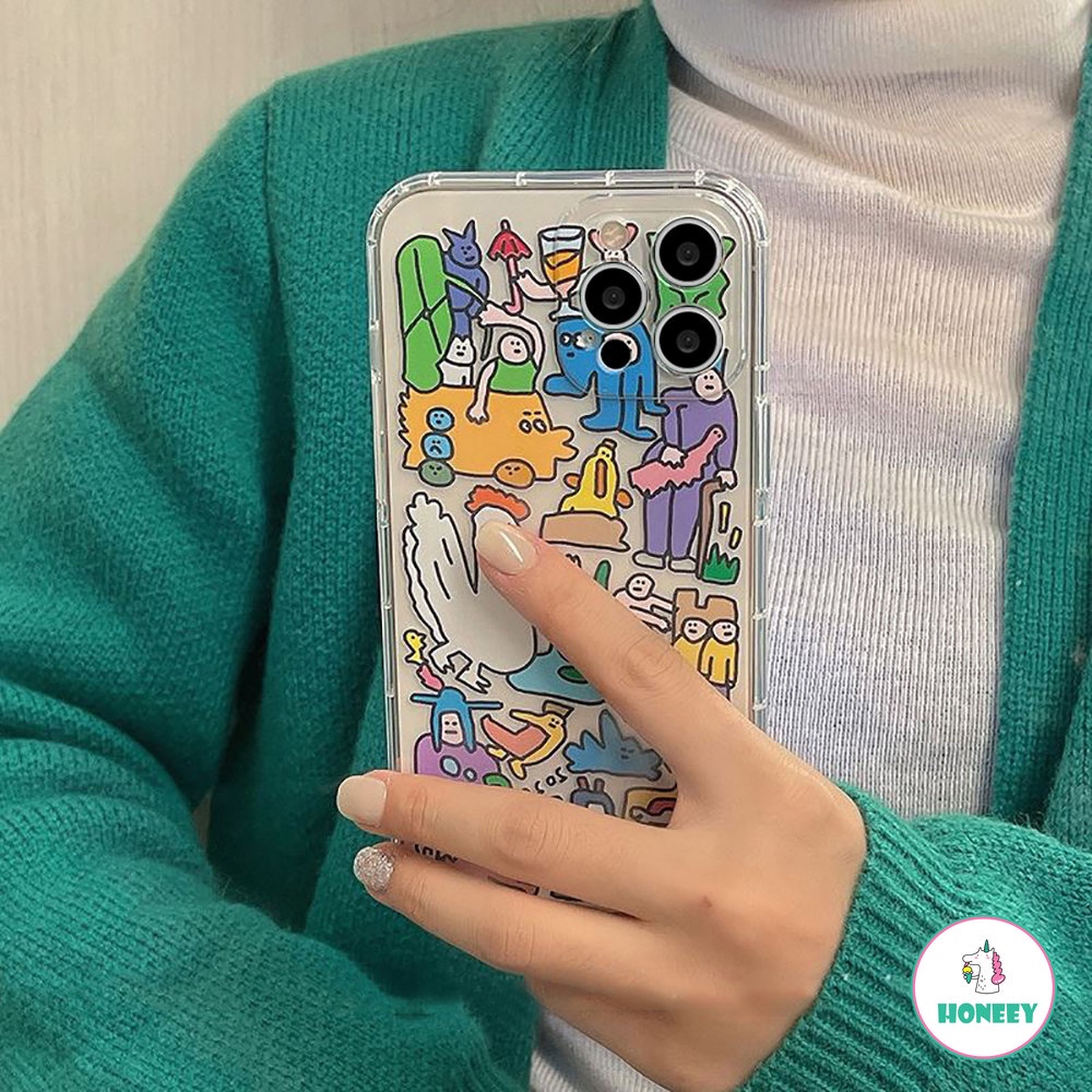 Casing Ponsel Komik Graffiti Warna-Warni Kartun Untuk iPhone 14 Pro Max13 12 11 Pro Max XS XR 7 8plus Transparan Lembut TPU Anti-Shock Back Cover