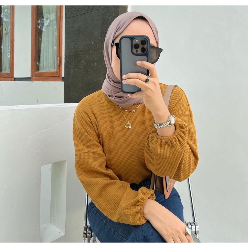 BEFAST - ZFS OOTD WANITA BLOUSE ZAR / FRISTI WAFFLE BLOUSE / Atasan lengan Panjang Wanita / Fashion kekinian remaja ABG Trendy / Blouse Polos Formal / Pakaian Kekinian Remaja ABG Trendy / Outfit Daily Wanita Kerja