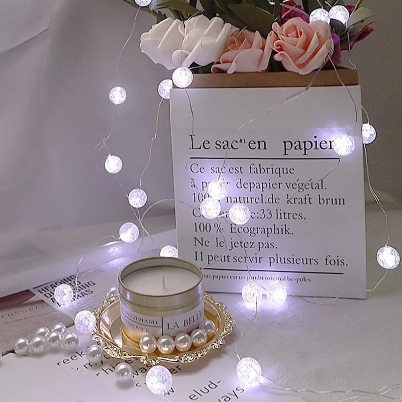 Fairy Garlands Luminous Lampu LED Kawat Tembaga Fleksibel String Lampu Tenaga Baterai Pencahayaan Decor Props 3warna Bola Retak Light String Ulang Tahun Pacaran Dekorasi Pesta