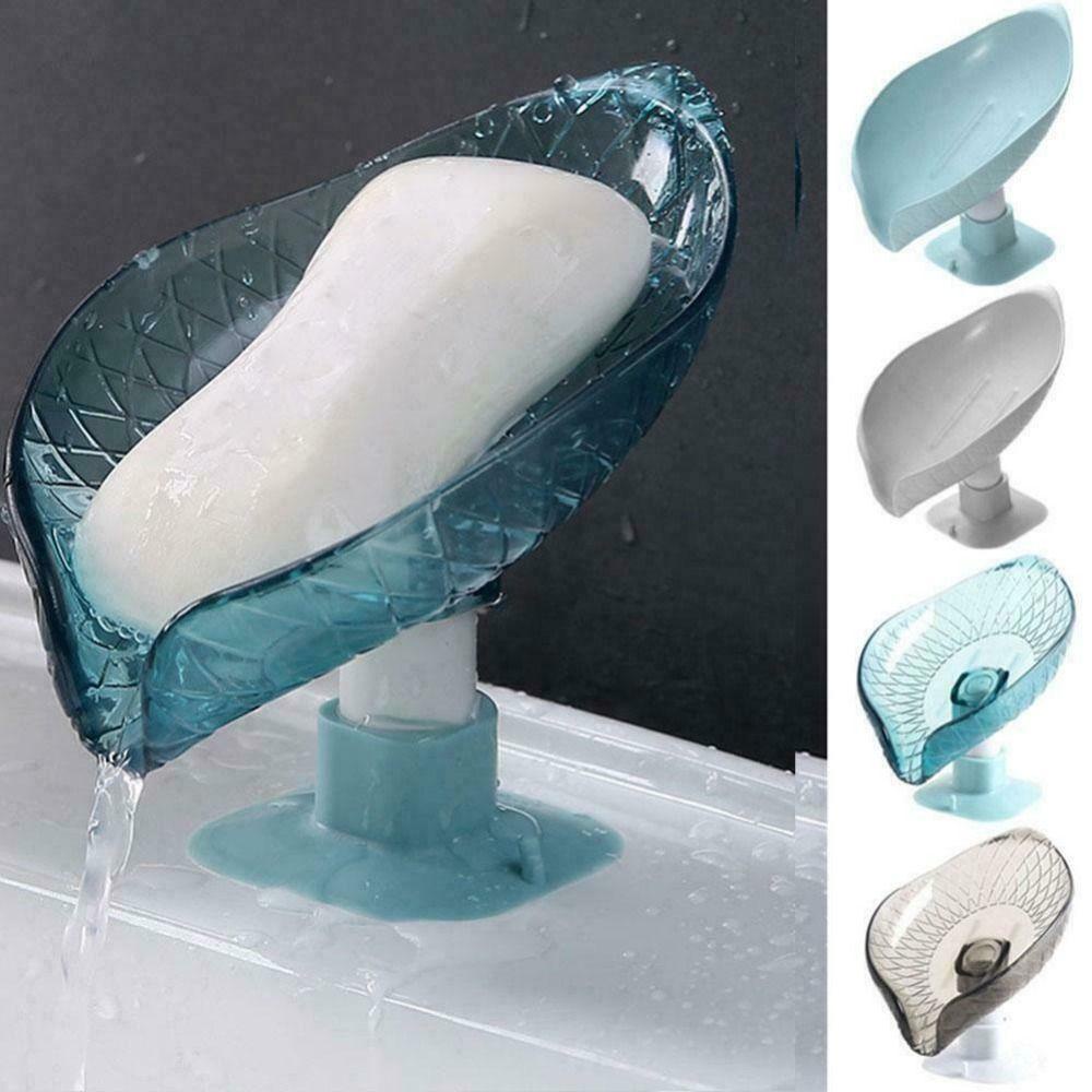 Populer Tempat Sabun Bentuk Daun Non-slip Aksesori Kamar Mandi Shower Drain Soap Dish