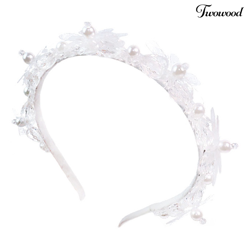 Twowood Bridal Headband Shiny Elegan Indah Eye-catching Palsu Mutiara Dekorasi Palsu Kristal Bunga Bando Pesta Supply