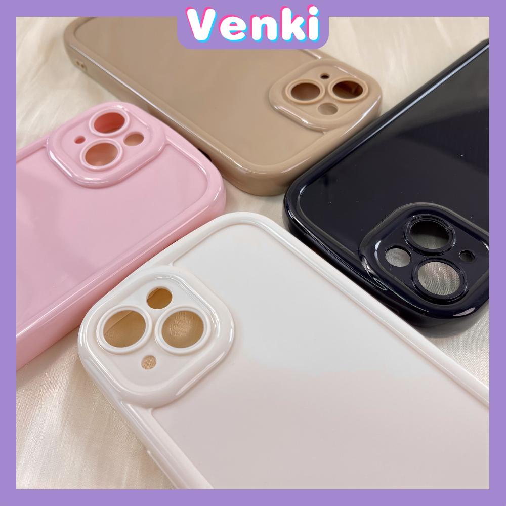VENKI - Untuk iPhone 14 Pro Max iPhone Case Gloss Cream Warna Sedang Lucu Airbag Shockproof Case Perlindungan Kamera Pink Putih Hitam Kompatibel dengan iPhone 13 Pro max 12 Pro Max 11