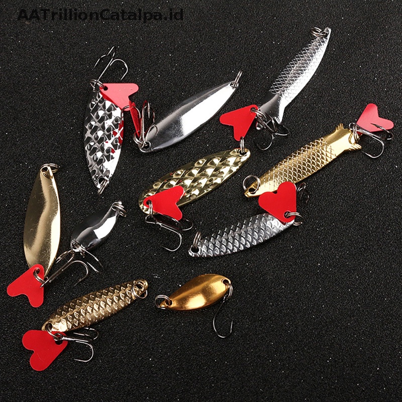 Aatrillioncatalpa 10 Pcs Memancing Logam Sendok Lure Kit Set Emas Perak Umpan Sequin Spinner Lures ID