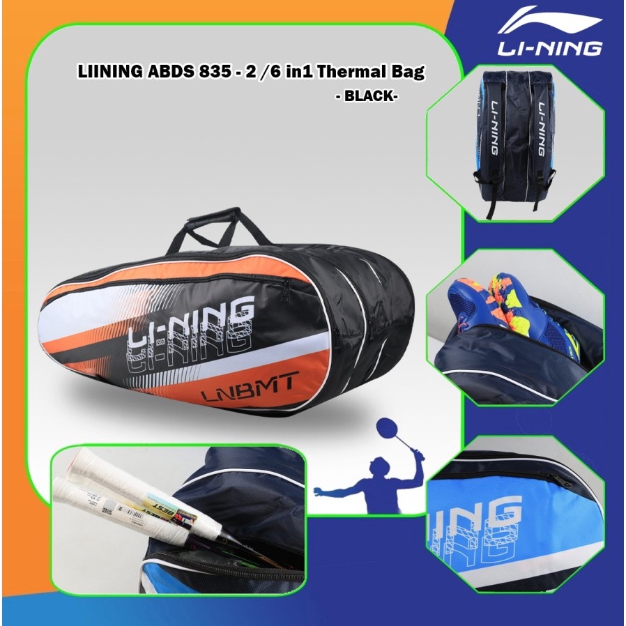 Tas Badminton LINING 3R 3 Resleting ABDS 835 837 ABDS835 ABDS837 RANSEL JINJING Original