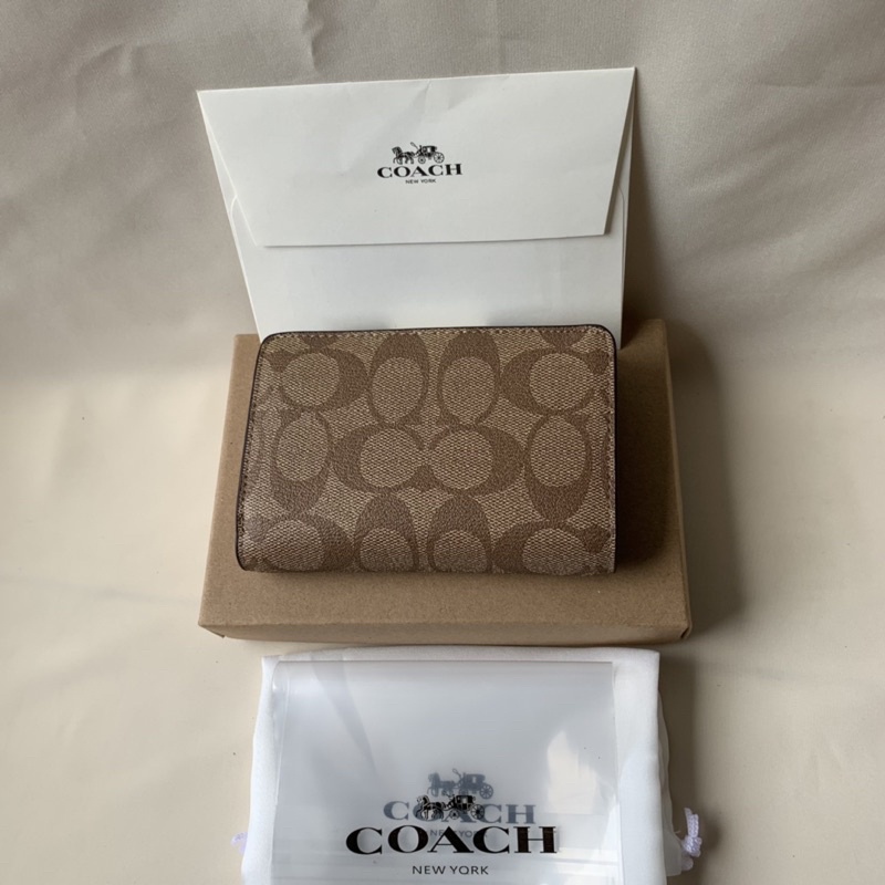 Coach Medium Corner Zip Wallet In Signature Canvas Khaki(C0082)