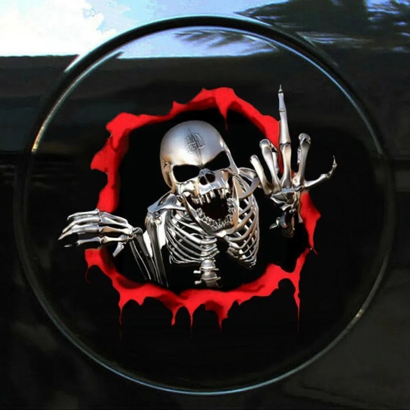 Halloween Horror PET Reflektif Pola Tengkorak Stiker Mobil/ Otomotif Perekat Diri Tahan Air Skeleton Decals/ DIY Kepribadian Kendaraan Aplikasi Dekorasi