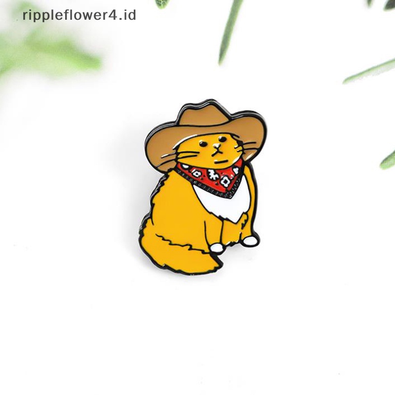 {rippleflower4.id} Koboi Kucing Enamel Pin Hewan Lucu Bros Baju Kerah Tas Lucu Lencana Bros~