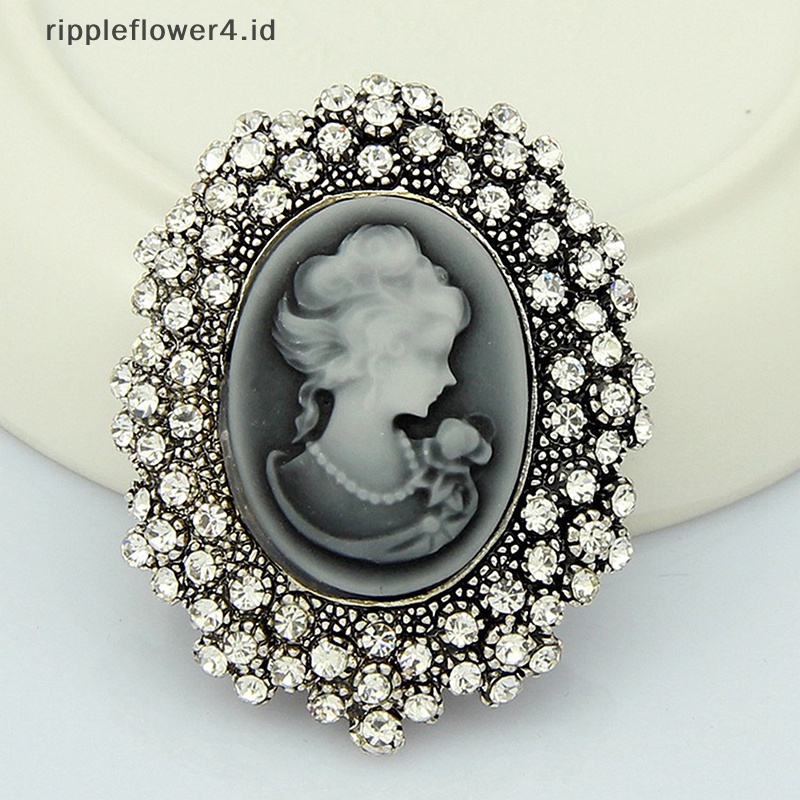 {rippleflower4.id} 1pc Vintage Cameo Victorian Gaya Kristal Pesta Pernikahan Wanita Liontin Bros Pin~