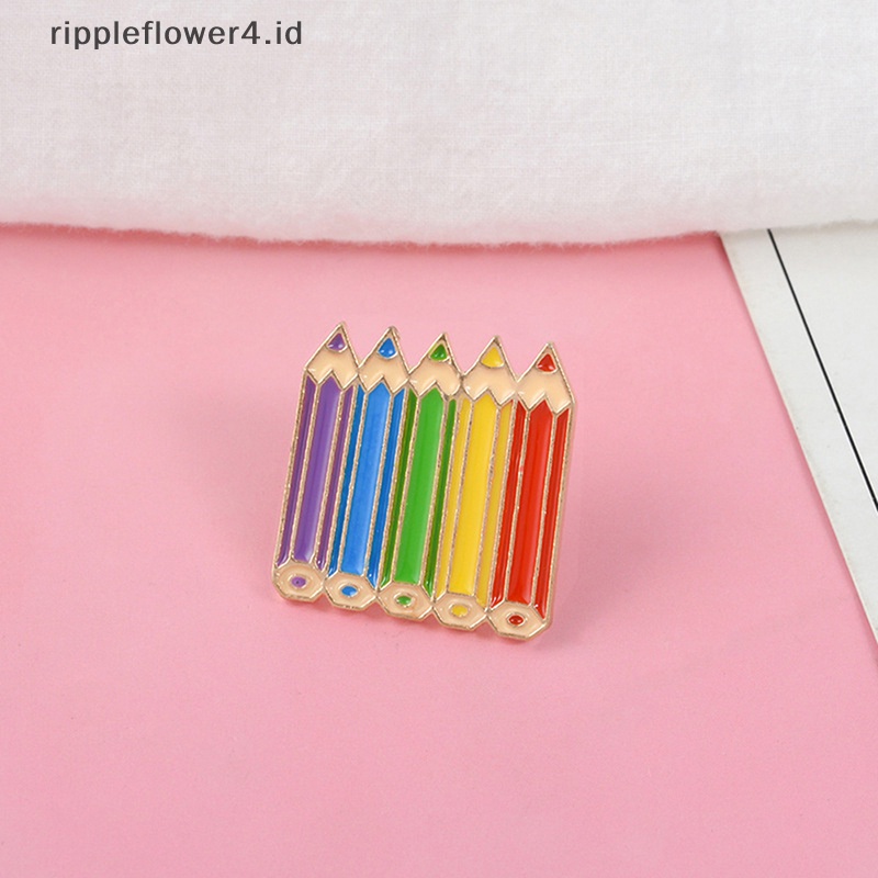 {rippleflower4.id} Pensil Berwarna Enamel pin Masa Kecil Manis Lucu Lencana Bros Kerah pin Kemeja Denim Kerah Kartun Perhiasan Hadiah Anak Perempuan Teman~