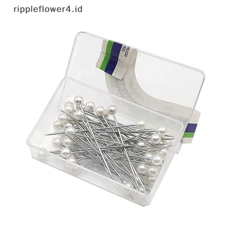 {rippleflower4.id} 100pcs /box Klip Jilbab Mutiara Bulat Panjang Bros Pin Jilbab Logam Tajam Untuk Syal~