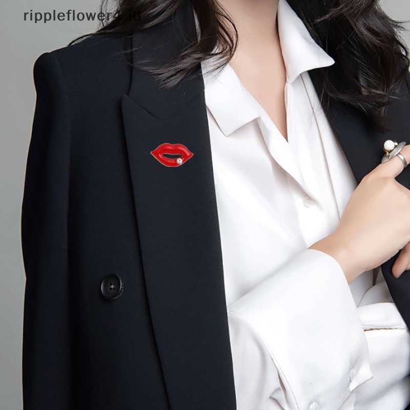 {rippleflower4.id} Bros Bibir Berlian Imitasi Warna Merah Untuk Wanita Sexy Mulut Brooch Pin Perhiasan Bersinar~