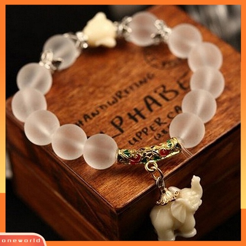 [WOD] Wanita Vintage Frosted Bead Gelang Liontin Gajah Lucu Gaya Korea Bangle