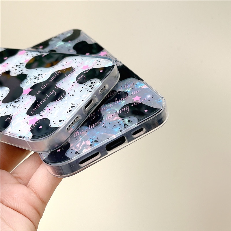 Ins Pola Sapi Cocok Untuk iPhone 14 Pro Max Casing Ponsel iPhone Pola Cetak Dua Lapis Kompatibel Dengan Iphone13 13pro 13prm iPhone 11 11pro 14plus 12Pro Max Casing Ponsel TPU Tahan Guncangan