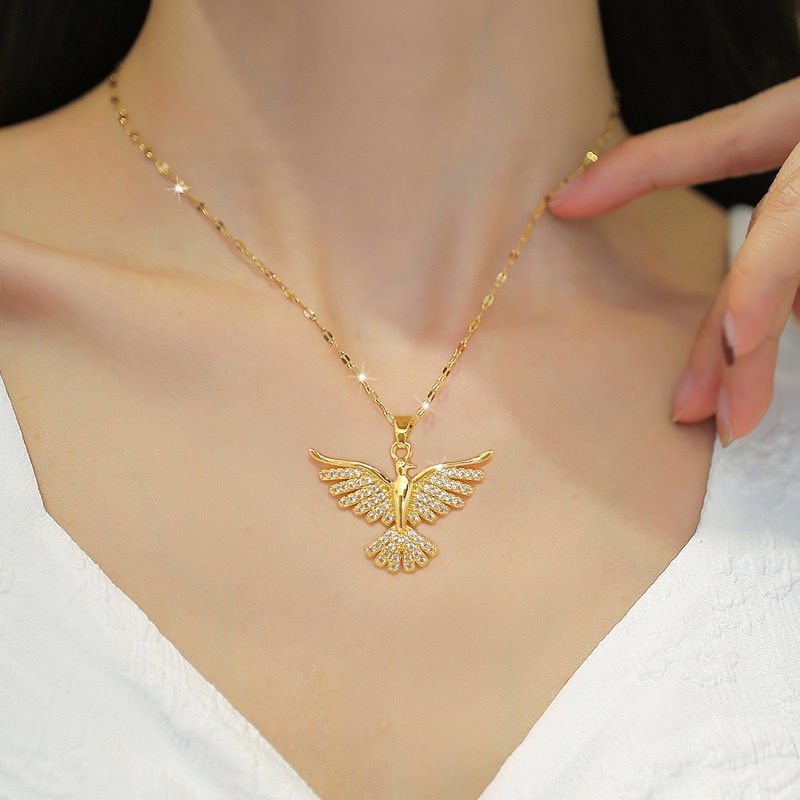 Kadar Tinggi Baru Indah Fashion Wanita Korea Zirkon Phoenix LiontinEmas Asli Kadar 375 Kalung Hadiah Pacar XL-23029